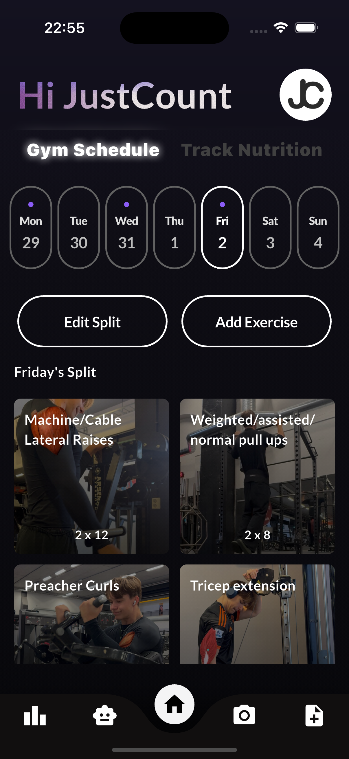 Workout screen